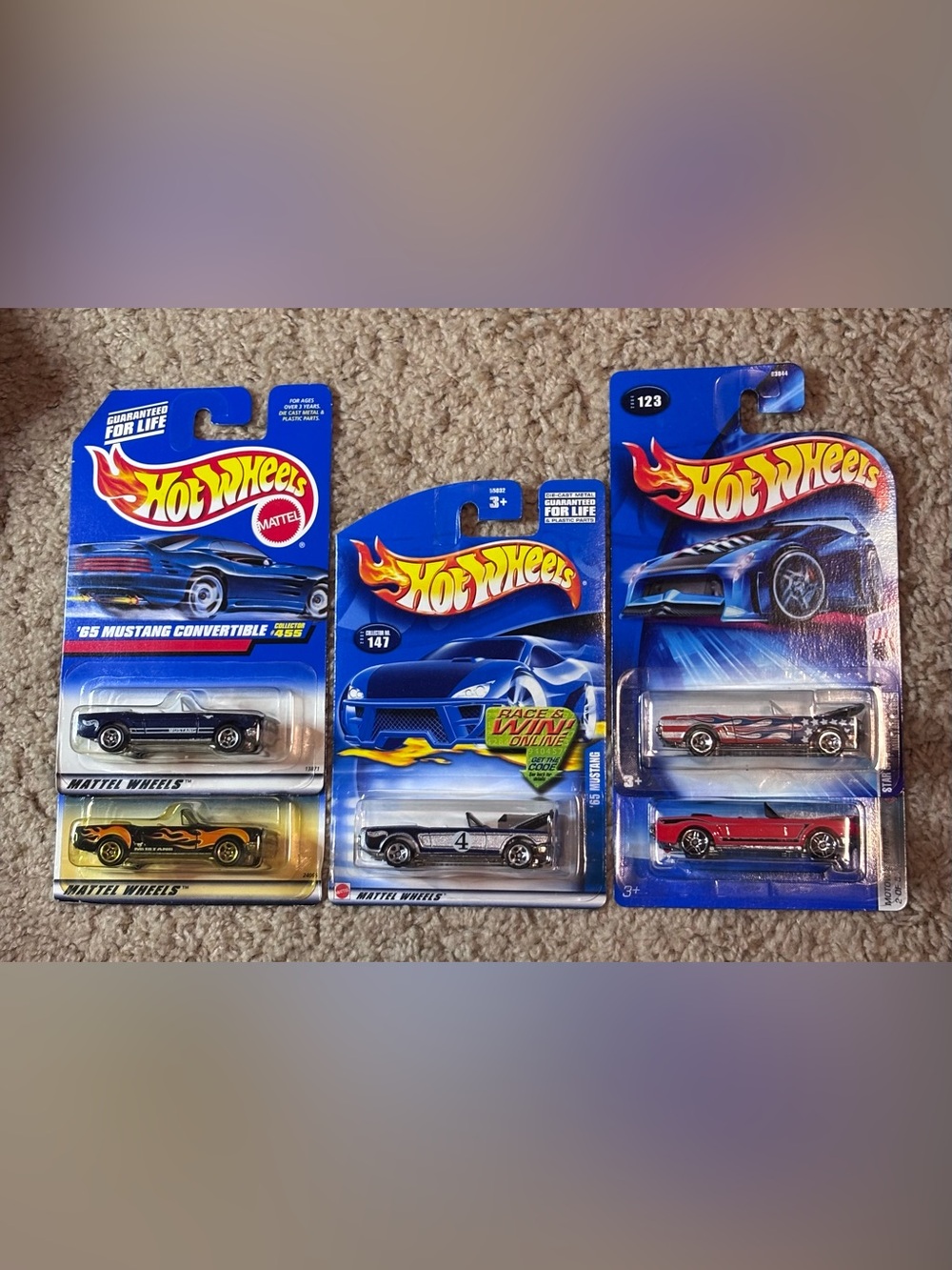 Hot Wheels 1965 Mustang Convertible Lot of 5 1998 - 2006 Cards 1:64 Scale